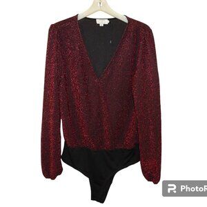 Le Soir Par Molly Bracken Long Sleeve Body Suit Size Large Sparkle Glitter Top